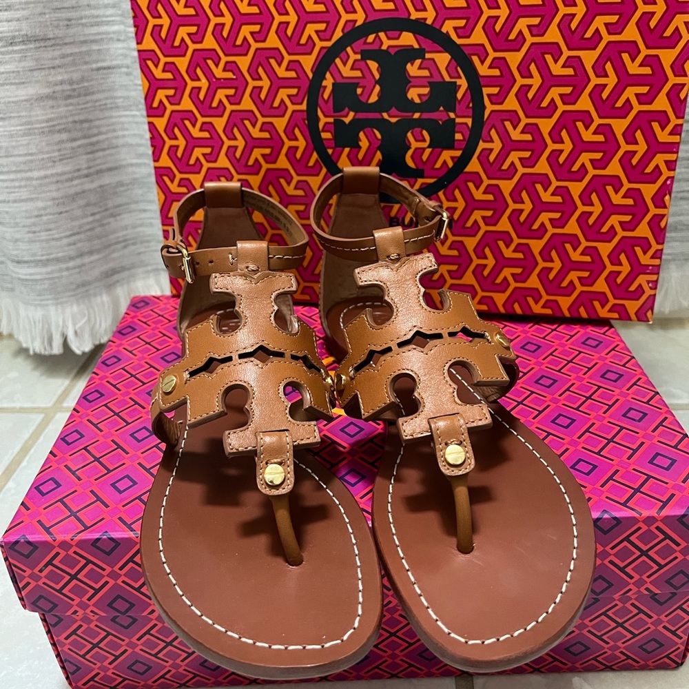 TORY BURCH Size 7 Phoebe Sandal Tan Leather NEW